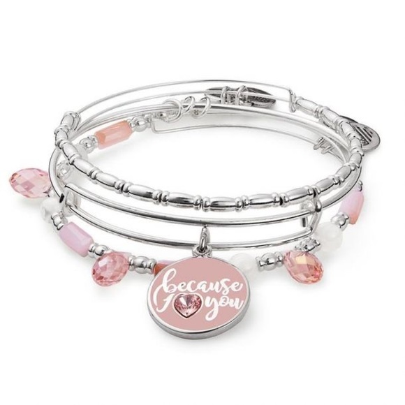 ALEX AND ANI Because I Love You Braclet Set Silver & Pink Swarovski Crystals - Picture 3 of 3